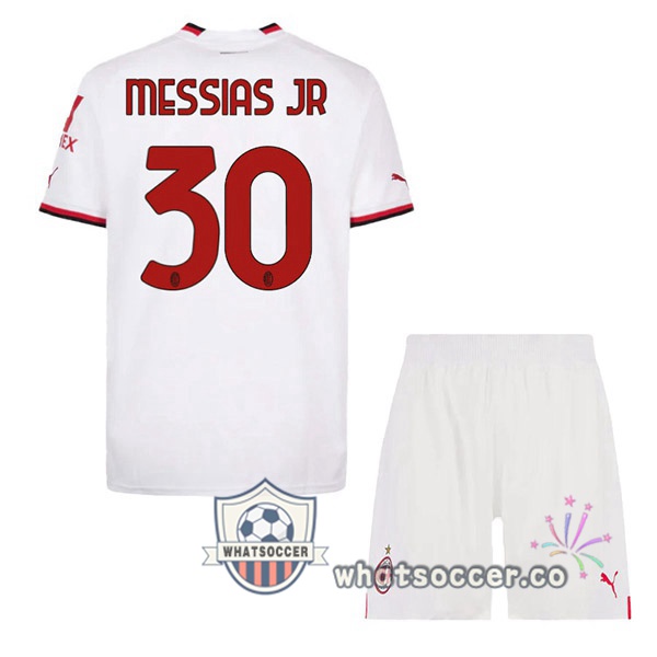 AC Milan (MESSIAS JR 30) Kids Away Soccer Jerseys White 2022-2023
