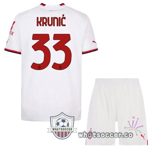 AC Milan (KRUNIĆ 33) Kids Away Soccer Jerseys White 2022-2023