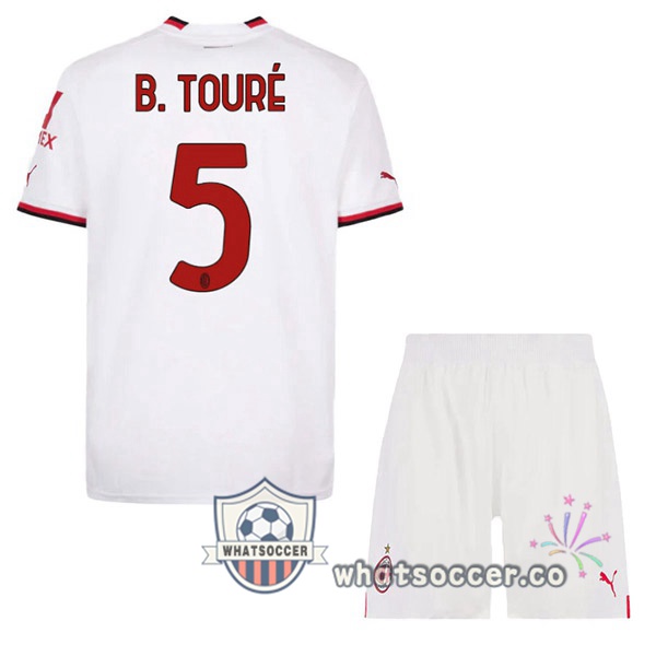 AC Milan (B. TOURÉ 5) Kids Away Soccer Jerseys White 2022-2023