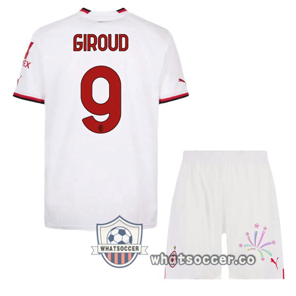 AC Milan (GIROUD 9) Kids Away Soccer Jerseys White 2022-2023