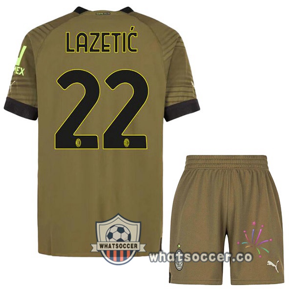 AC Milan (LAZETIĆ 22) Kids Third Soccer Jerseys Marron 2022-2023