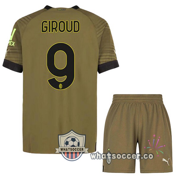 AC Milan (GIROUD 9) Kids Third Soccer Jerseys Marron 2022-2023