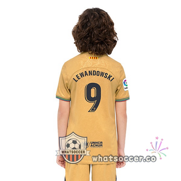 FC Barcelona (LEWANDOWSKI 9) Kids Away Soccer Jerseys Yellow 2022-2023