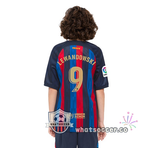 FC Barcelona (LEWANDOWSKI 9) Kids Home Soccer Jerseys Red Blue 2022-2023