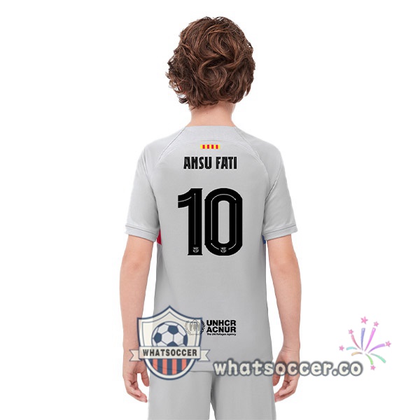 FC Barcelona (ANSU FATI 10) Kids Third Soccer Jerseys Gray 2022-2023