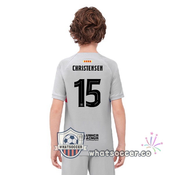 FC Barcelona (CHRISTENSEN 15) Kids Third Soccer Jerseys Gray 2022-2023