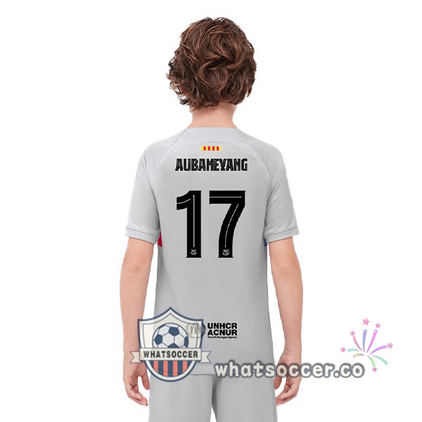 FC Barcelona (AUBAMEYANG 17) Kids Third Soccer Jerseys Gray 2022-2023