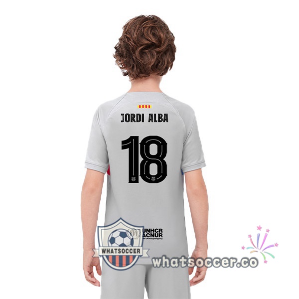 FC Barcelona (JORDI ALBA 18) Kids Third Soccer Jerseys Gray 2022-2023
