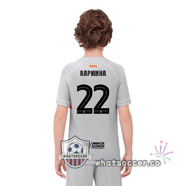 FC Barcelona (RAPHINHA 22) Kids Third Soccer Jerseys Gray 2022-2023
