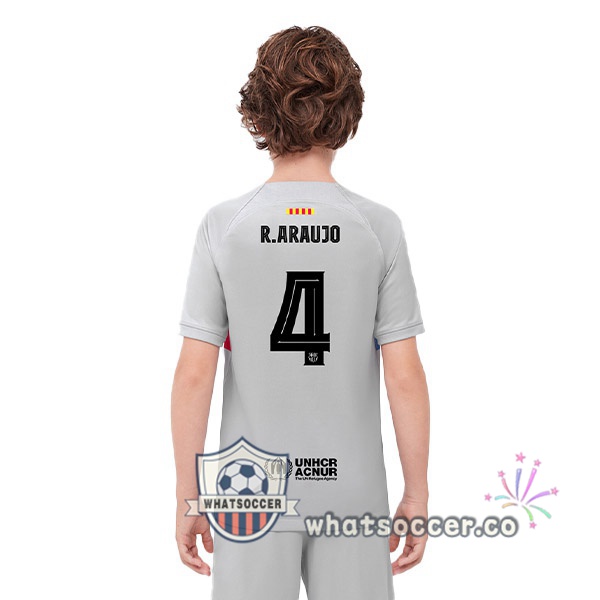 FC Barcelona (R. ARAUJO 4) Kids Third Soccer Jerseys Gray 2022-2023