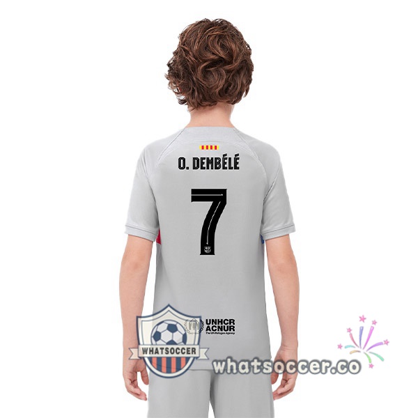 FC Barcelona (O. DEMBÉLÉ 7) Kids Third Soccer Jerseys Gray 2022-2023