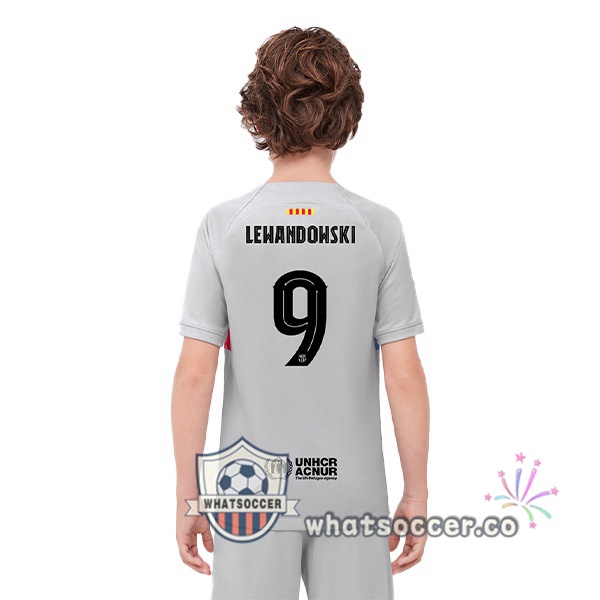 FC Barcelona (LEWANDOWSKI 9) Kids Third Soccer Jerseys Gray 2022-2023