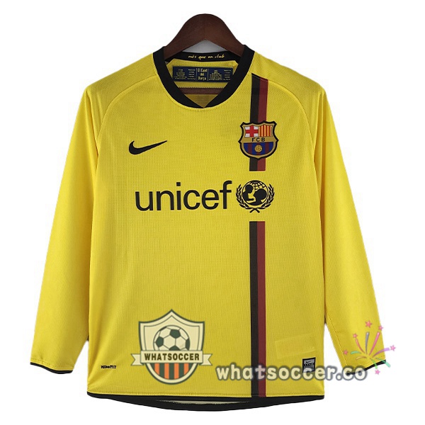 FC Barcelona Retro Away Soccer Jerseys Long Sleeve Yellow 2008-2009