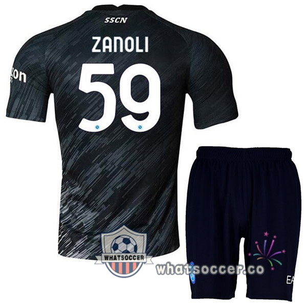 SSC Napoli (Zanoli 59) Kids Third Soccer Jerseys Black 2022-2023