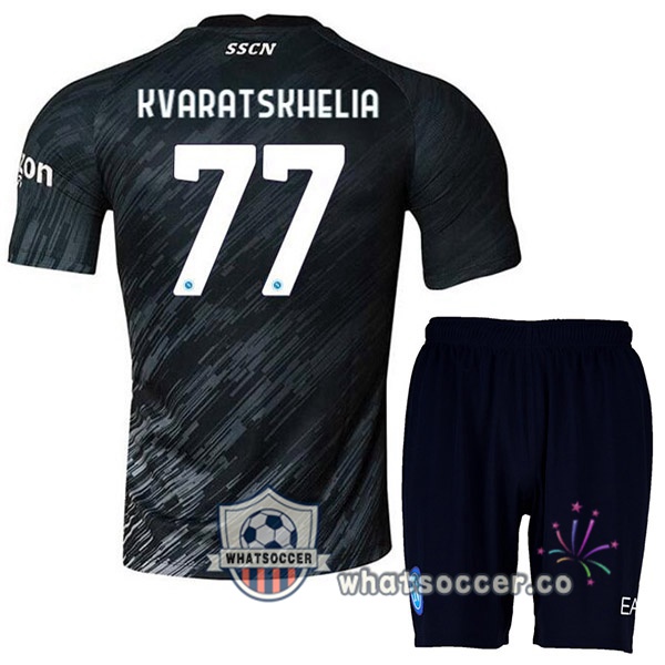 SSC Napoli (Kvaratskhelia 77) Kids Third Soccer Jerseys Black 2022-2023