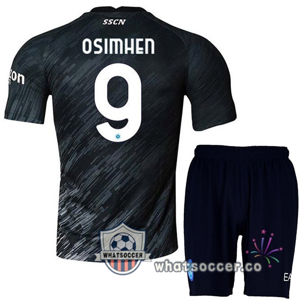 SSC Napoli (Osimhen 9) Kids Third Soccer Jerseys Black 2022-2023