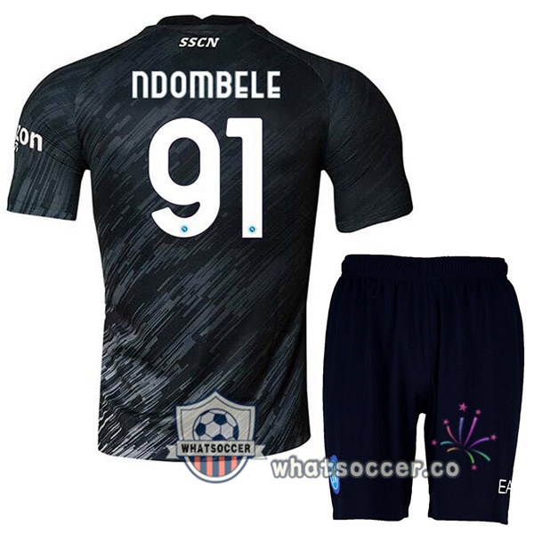 SSC Napoli (Ndombele 91) Kids Third Soccer Jerseys Black 2022-2023