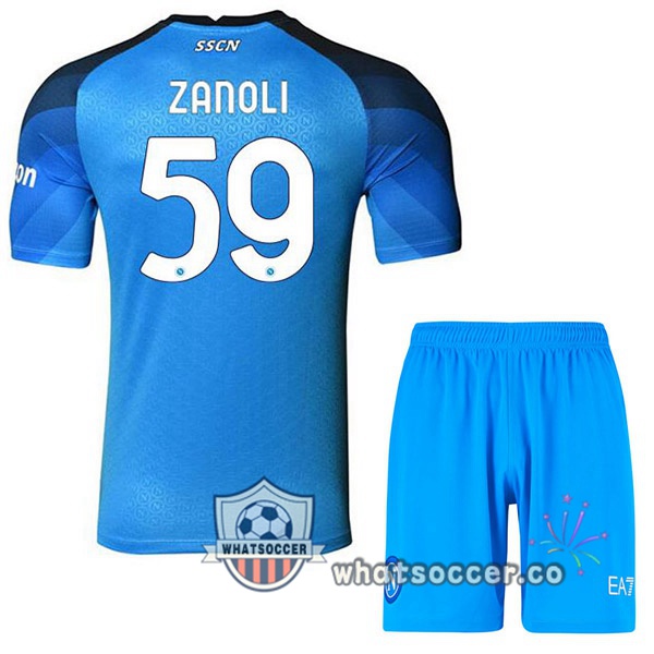 SSC Napoli (Zanoli 59) Kids Home Soccer Jerseys Blue 2022-2023