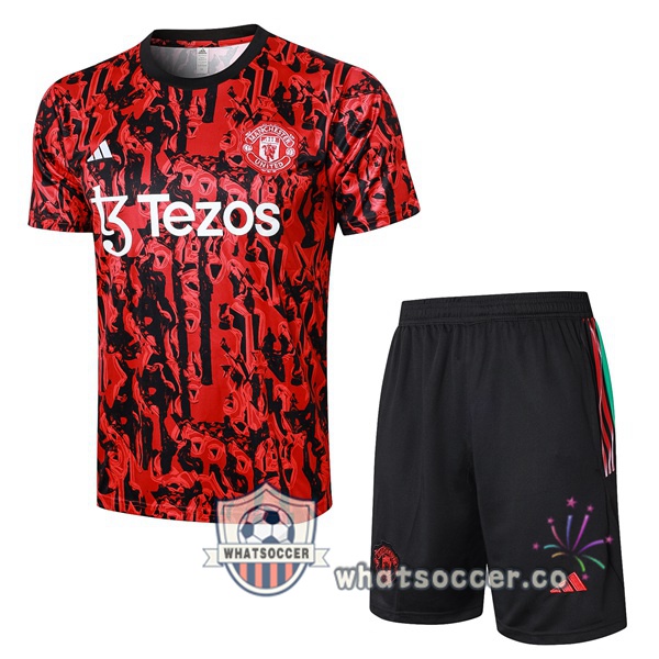 Manchester United Training T-Shirts + Shorts Red Black 2023-2024