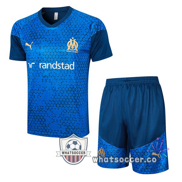 Olympique de Marseille Training T-Shirts + Shorts Blue 2023-2024
