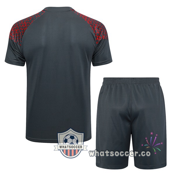 Manchester City Training T-Shirts + Shorts Red Gray 2023-2024
