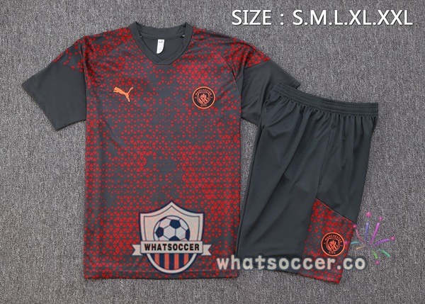 Manchester City Training T-Shirts + Shorts Red Gray 2023-2024
