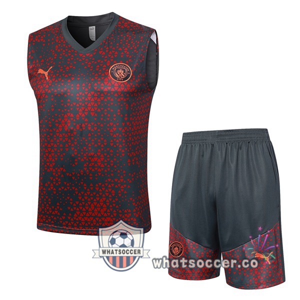 Manchester City Soccer Vest + Shorts Red Black 2023-2024