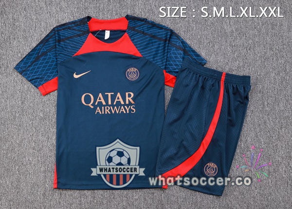 Paris PSG Training T-Shirts + Shorts Blue Royal 2023-2024