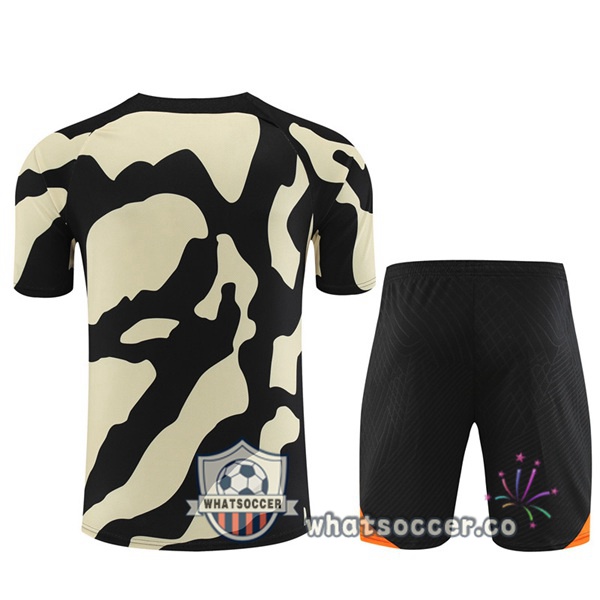 Paris PSG Training T-Shirts + Shorts Black Yellow 2023-2024