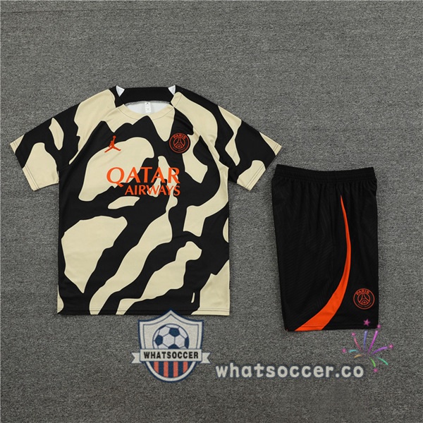 Paris PSG Training T-Shirts + Shorts Black Yellow 2023-2024