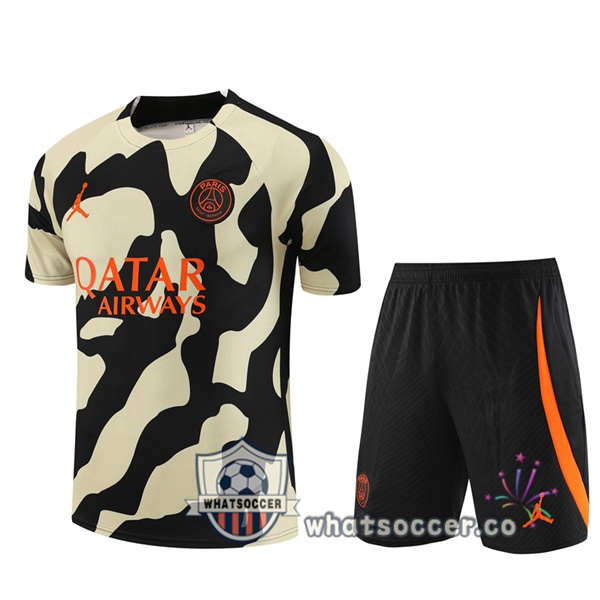 Paris PSG Training T-Shirts + Shorts Black Yellow 2023-2024