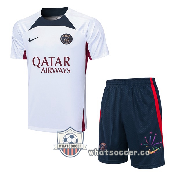 Paris PSG Training T-Shirts + Shorts White 2023-2024