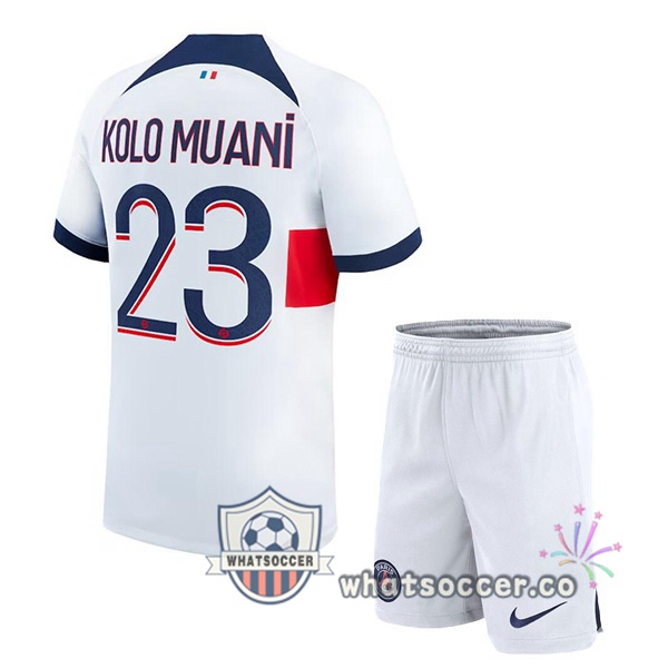 Paris PSG (Kolo Muani 23) Kids Away Soccer Jerseys White 2023-2024