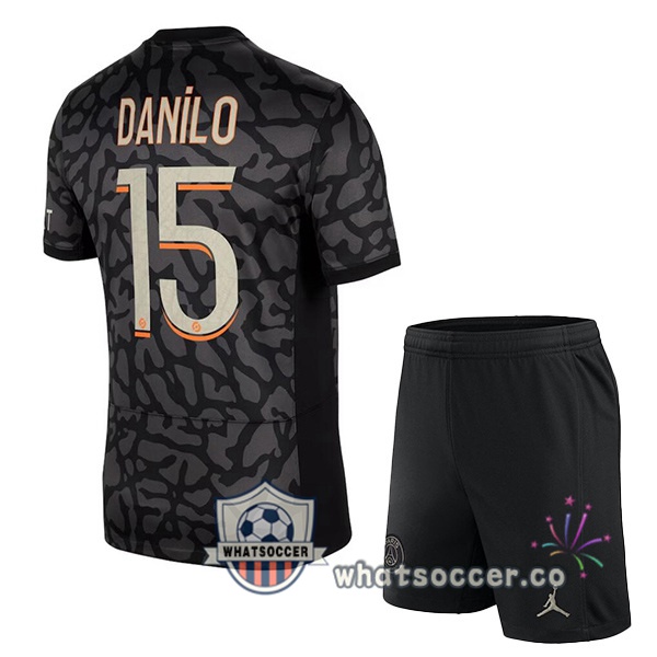 Paris PSG (Danilo 15) Kids Third Soccer Jerseys Black 2023-2024