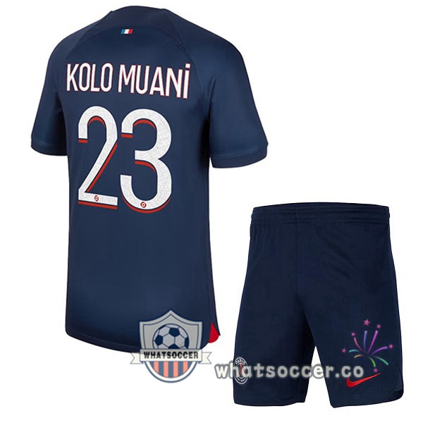Paris PSG (Kolo Muani 23) Kids Home Soccer Jerseys Blue Royal 2023-2024