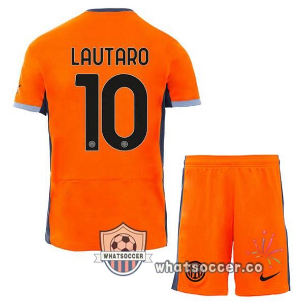 Inter Milan (LAUTARO 10) Kids Third Soccer Jerseys Orange 2023-2024