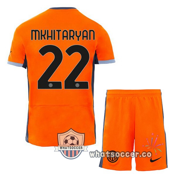 Inter Milan (MKHITARYAN 22) Kids Third Soccer Jerseys Orange 2023-2024