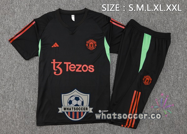 Manchester United Training T-Shirts + Shorts Black Red 2023-2024