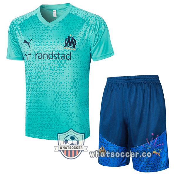 Olympique de Marseille Training T-Shirts + Shorts Blue 2023-2024