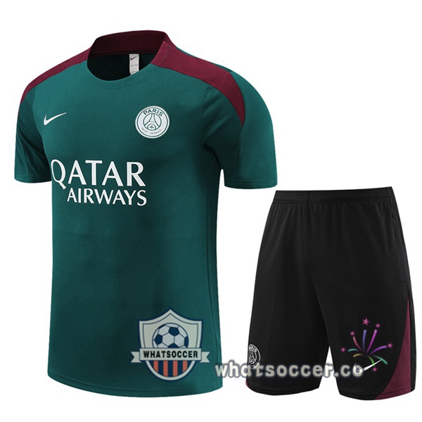 Paris PSG Training T-Shirts + Shorts Green 2023-2024