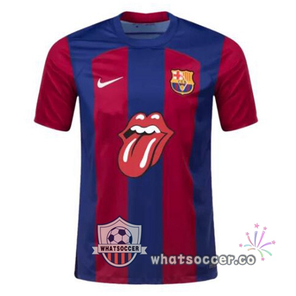 FC Barcelona Rolling Stones Soccer Jerseys Blue Red 2023-2024