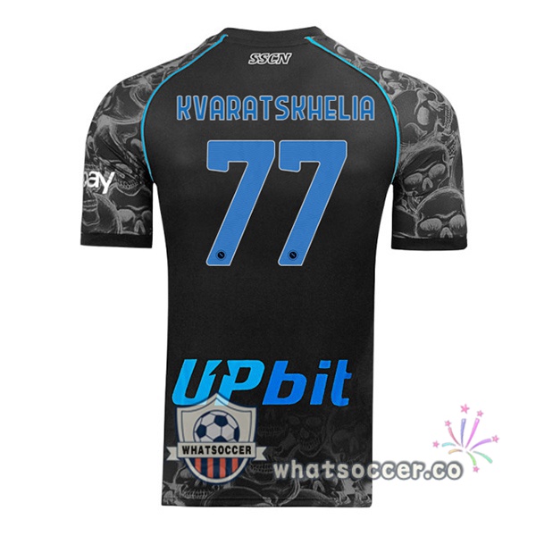 SSC Napoli (Khvicha Kvaratskhelia 77) Halloween Soccer Jerseys Black 2023-2024