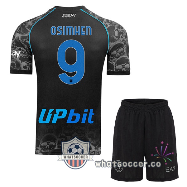 SSC Napoli (Victor Osimhen 9) Kids Halloween Soccer Jerseys Black 2023-2024