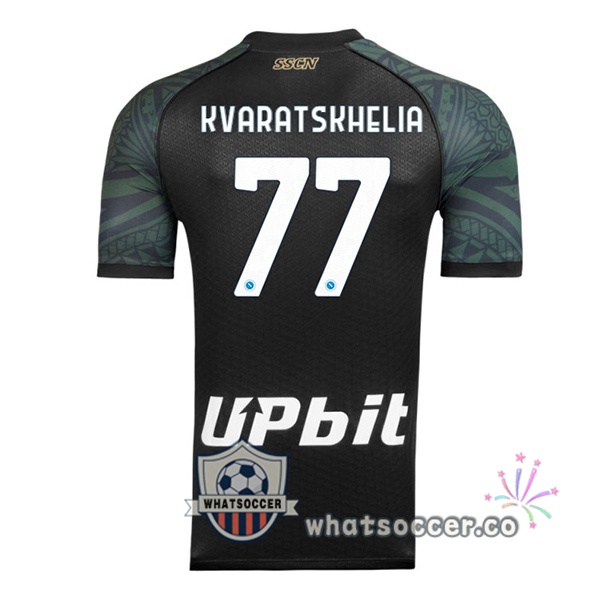 SSC Napoli (Khvicha Kvaratskhelia 77) Third Soccer Jerseys Black 2023-2024