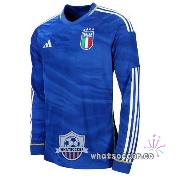 Italy Long Sleeve Home Soccer Jerseys Blue 2023-2024