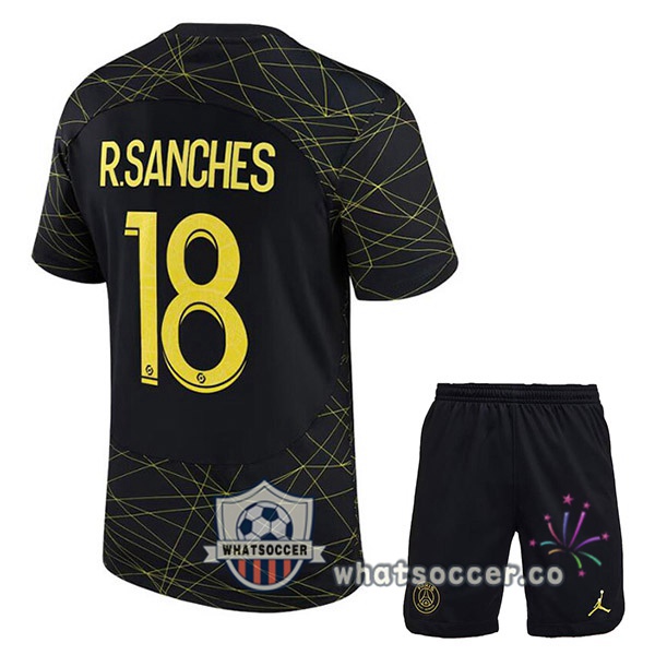 Paris PSG (R.SANCHES 18) Kids Fourth Soccer Jerseys Black 2022-2023