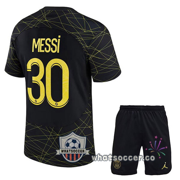 Paris PSG (MESSI 30) Kids Fourth Soccer Jerseys Black 2022-2023
