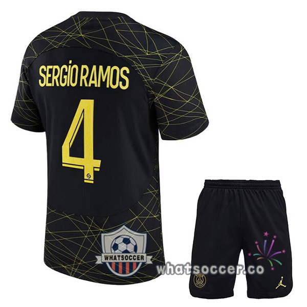 Paris PSG (SERGIO RAMOS 4) Kids Fourth Soccer Jerseys Black 2022-2023
