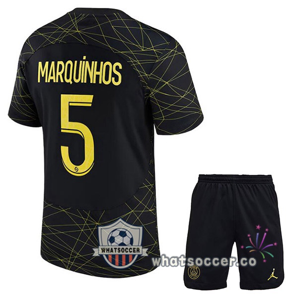 Paris PSG (MARQUINHOS 5) Kids Fourth Soccer Jerseys Black 2022-2023