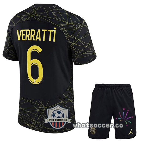 Paris PSG (VERRATTI 6) Kids Fourth Soccer Jerseys Black 2022-2023